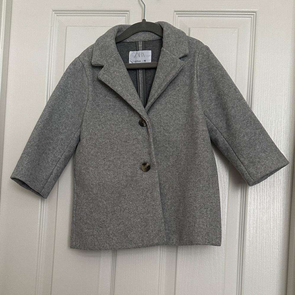 Zara Kids Short Grey Wool-Blend Pea Coat